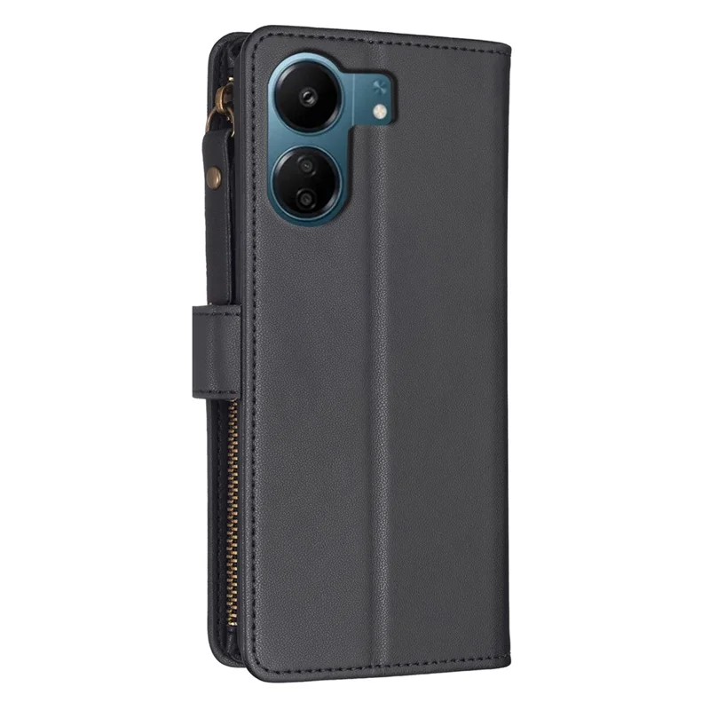 BF Style-19 for Xiaomi Redmi 13C 4G / 13C 5G / 13R 5G / Poco M6 5G / Poco C65 4G Phone Wallet Case PU Leather Anti-Drop Cover - Black