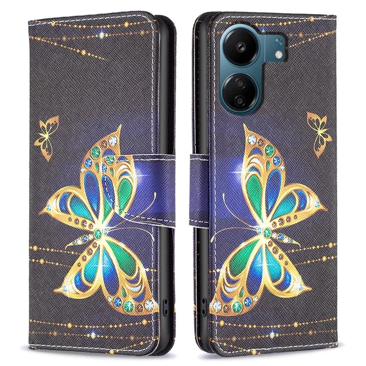Per Xiaomi Redmi 13C 4G / 13C 5G / 13R 5G / Poco M6 5G / Poco C65 4G Custodia Stampa Motivo Portafoglio Supporto Cover - Gioiello Farfalla