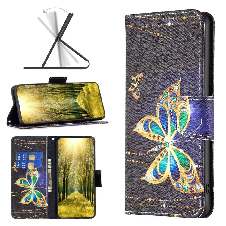 Per Xiaomi Redmi 13C 4G / 13C 5G / 13R 5G / Poco M6 5G / Poco C65 4G Custodia Stampa Motivo Portafoglio Supporto Cover - Gioiello Farfalla