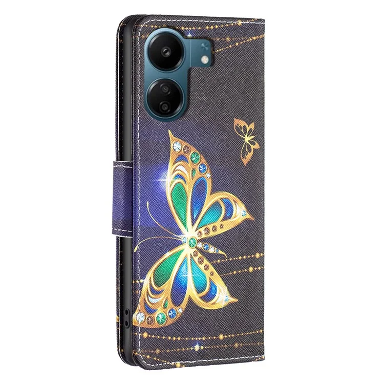 Per Xiaomi Redmi 13C 4G / 13C 5G / 13R 5G / Poco M6 5G / Poco C65 4G Custodia Stampa Motivo Portafoglio Supporto Cover - Gioiello Farfalla