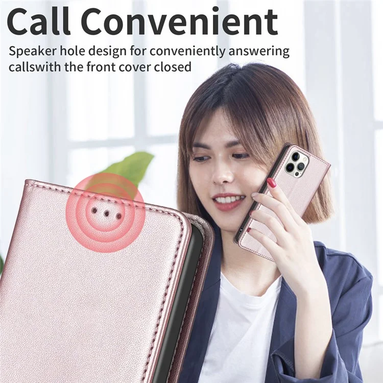 BINFEN COLOR BF18 For Xiaomi Redmi 13C 4G / 13C 5G / 13R 5G / Poco M6 5G / Poco C65 4G Case Folio Flip PU Leather Phone Cover - Rose Gold
