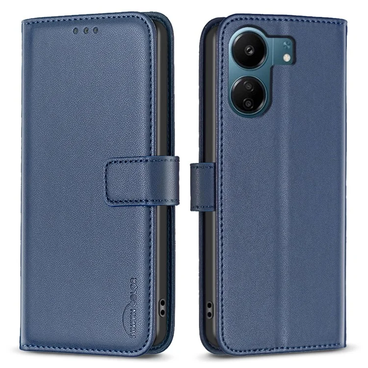 BINFEN COLOR BF17 Para Xiaomi Redmi 13C 4G / 13C 5G / 13R 5G / Poco M6 5G / Poco C65 4G Capa em Couro PU Horizontal com Suporte - Azul