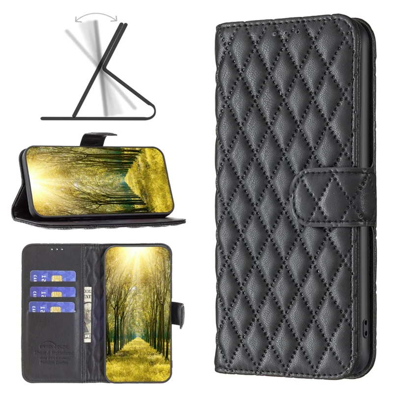 BINFEN COLOR BF Style-14 For Xiaomi Redmi 13C 4G / 13C 5G / 13R 5G / Poco M6 5G / Poco C65 4G Case Stand Leather Cover with Wallet - Black