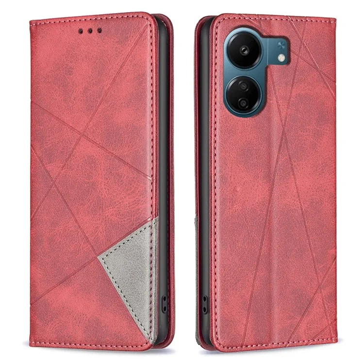 Para Xiaomi Redmi 13C 4G / 13C 5G / 13R 5G / Poco M6 5G / Poco C65 4G Funda de Piel de PU Funda de Teléfono Anti-Arañazos con Ranuras para Tarjetas - Rojo