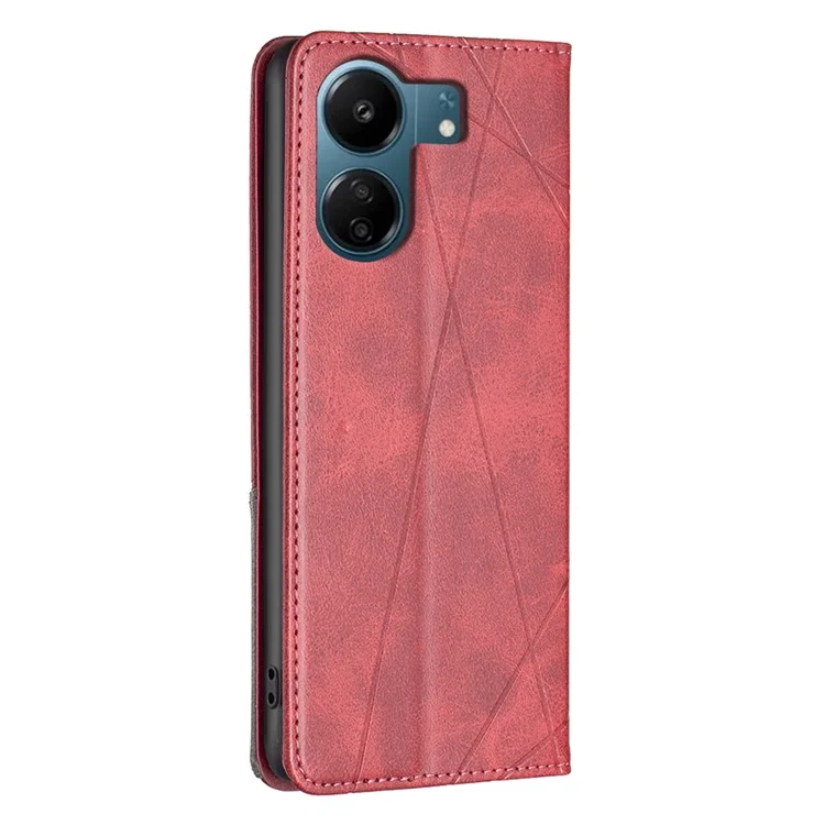 Para Xiaomi Redmi 13C 4G / 13C 5G / 13R 5G / Poco M6 5G / Poco C65 4G Funda de Piel de PU Funda de Teléfono Anti-Arañazos con Ranuras para Tarjetas - Rojo