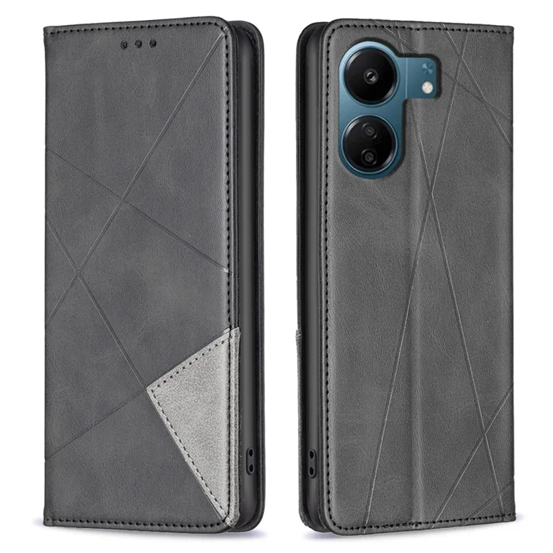 For Xiaomi Redmi 13C 4G / 13C 5G / 13R 5G / Poco M6 5G / Poco C65 4G Case PU Leather Phone Cover Anti-Scratch Shell with Card Slots - Black