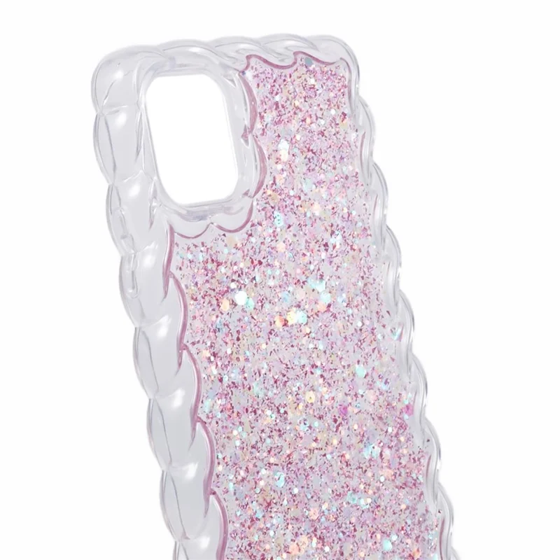 JTW Series for iPhone 12 / 12 Pro Case Twisted Edges Glitter Sequins Epoxy Phone Cover - Pink