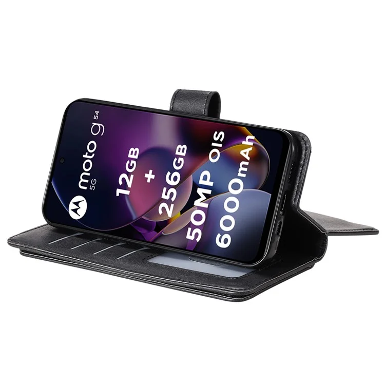 KT Multi-functional Series-1 Para Capa Motorola Moto G54 5G Case 10 Slots de Cartão Carteira de Couro - Preto