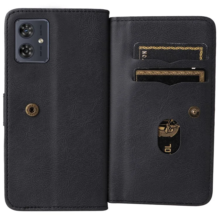 KT Multi-functional Series-1 Para Capa Motorola Moto G54 5G Case 10 Slots de Cartão Carteira de Couro - Preto