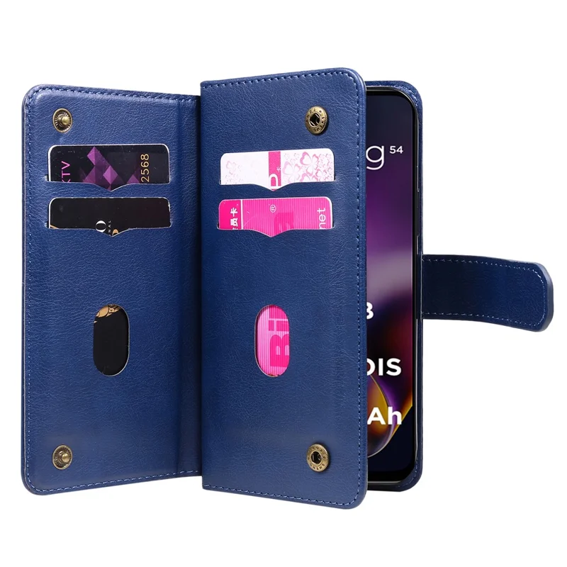 For Motorola Moto G54 5G Leather Case with 10 Card Holder Phone Cover Stand - Blue