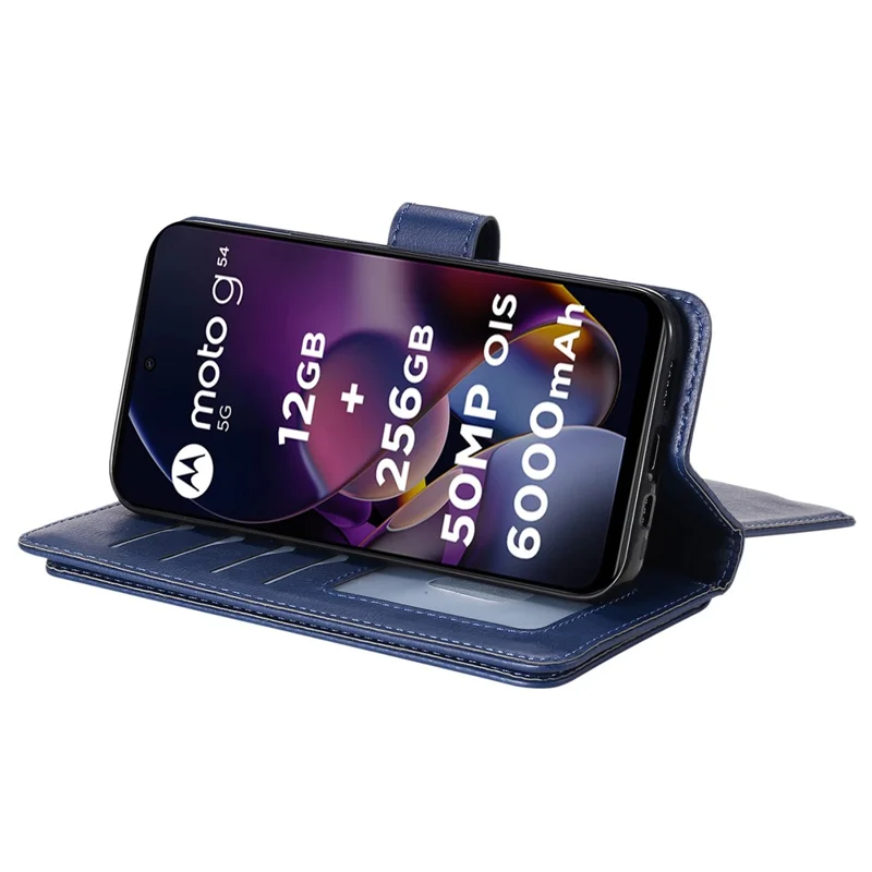 For Motorola Moto G54 5G Leather Case with 10 Card Holder Phone Cover Stand - Blue