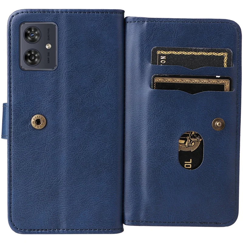 For Motorola Moto G54 5G Leather Case with 10 Card Holder Phone Cover Stand - Blue