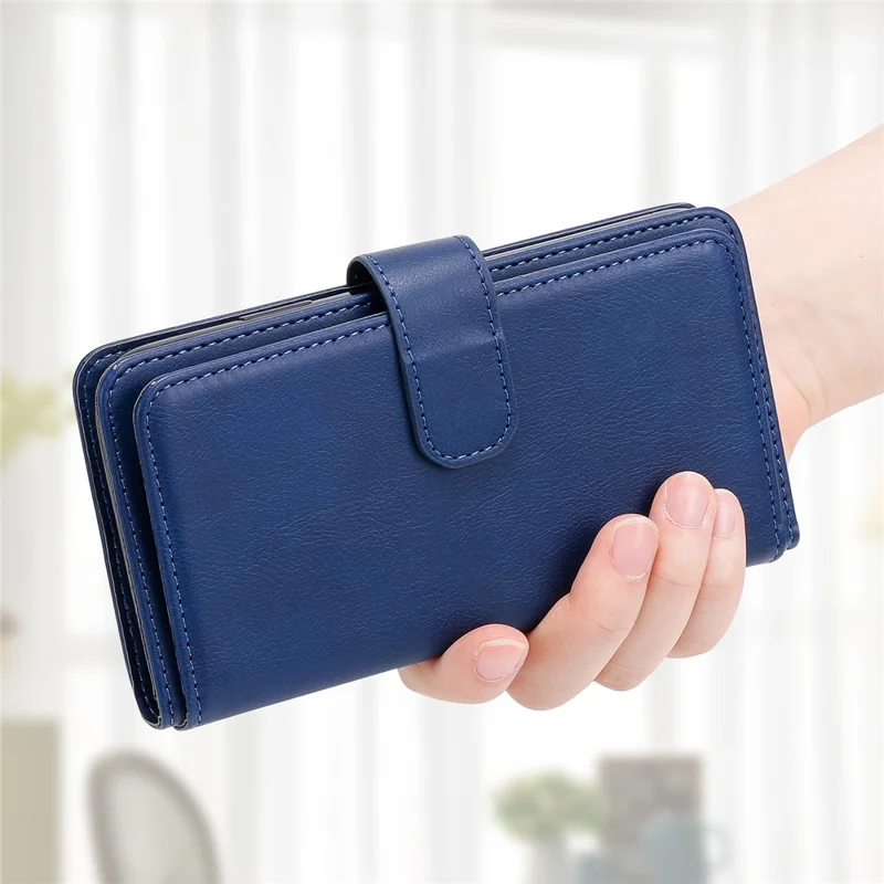 For Motorola Moto G54 5G Leather Case with 10 Card Holder Phone Cover Stand - Blue