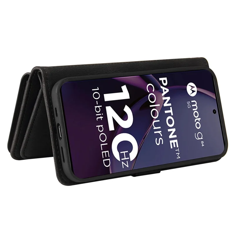 KT Multi-Functional Series-2 Para Funda de Teléfono Motorola Moto G84 5G Cubierta de Caso Bolsillo con Cremallera Cartera de Piel - Negro