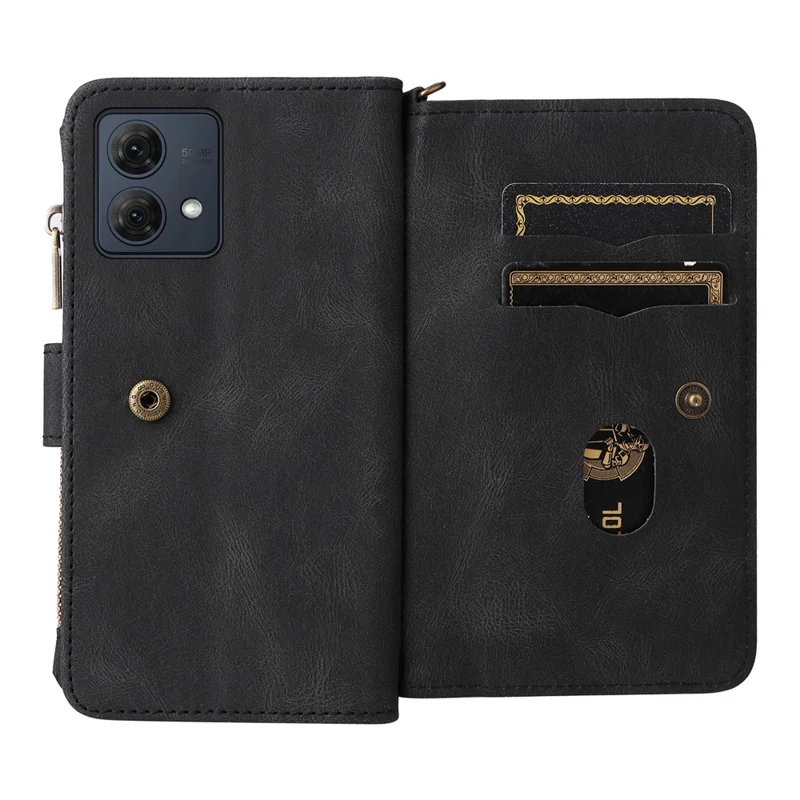 KT Multi-Functional Series-2 Para Funda de Teléfono Motorola Moto G84 5G Cubierta de Caso Bolsillo con Cremallera Cartera de Piel - Negro