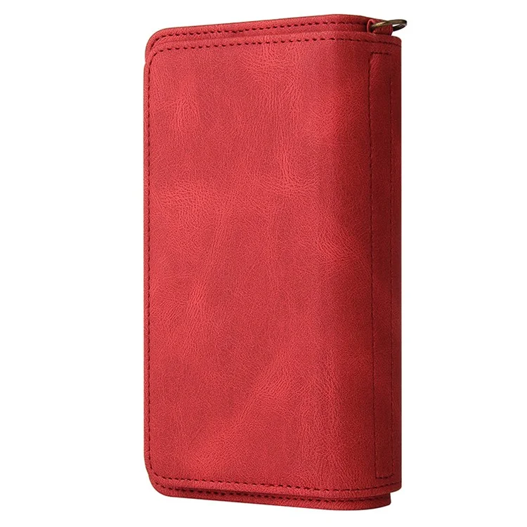 For Motorola Moto G84 5G Zipper Wallet Case with 15 Card Slots and Strap Leather Phone Cover - Red