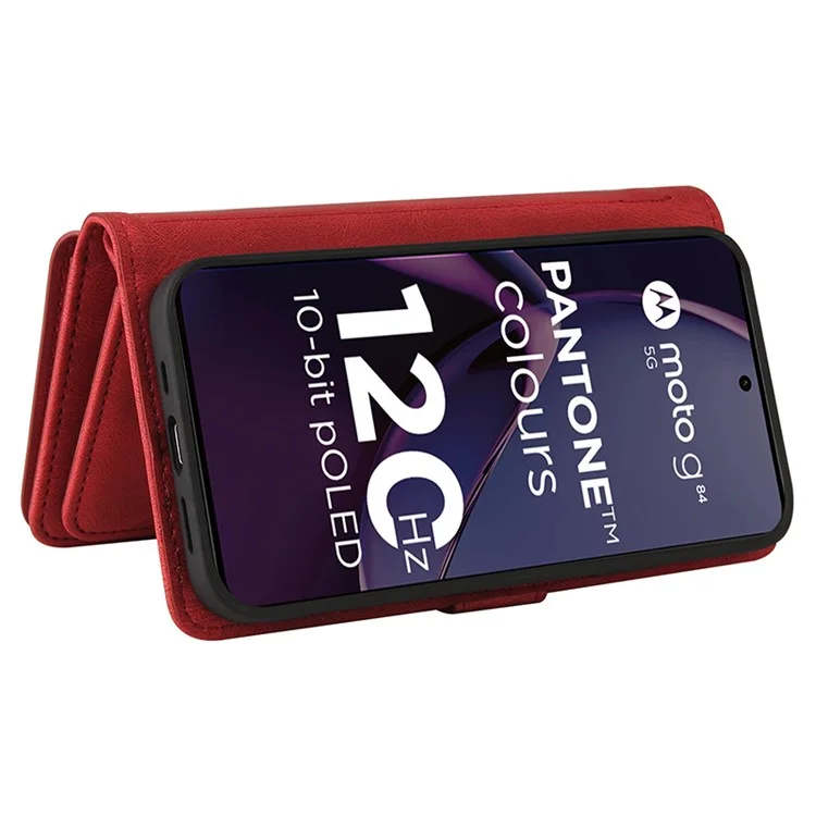 For Motorola Moto G84 5G Zipper Wallet Case with 15 Card Slots and Strap Leather Phone Cover - Red