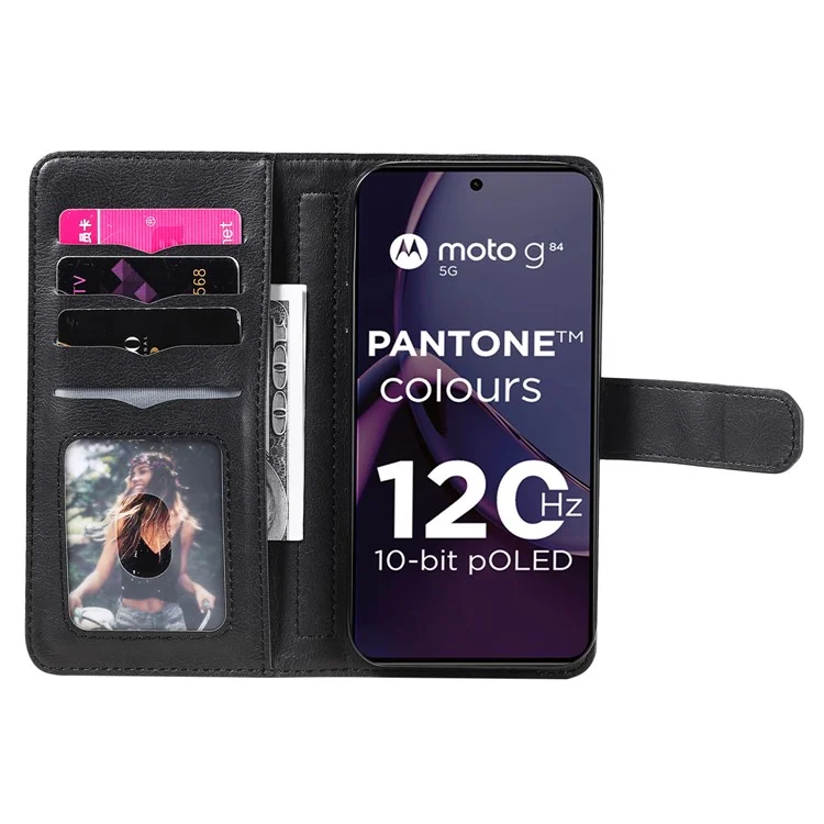 For Motorola Moto G84 5G Leather Case with 10 Card Holder Phone Cover Stand - Black