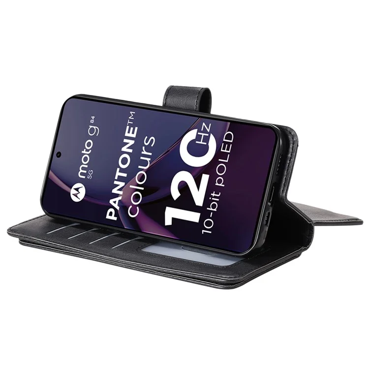 For Motorola Moto G84 5G Leather Case with 10 Card Holder Phone Cover Stand - Black