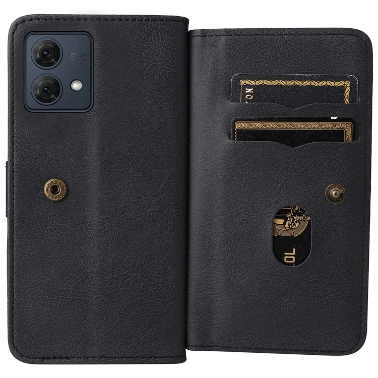 For Motorola Moto G84 5G Leather Case with 10 Card Holder Phone Cover Stand - Black