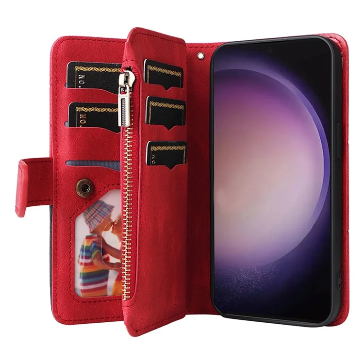 КТ Серия Multi-function-5 для Samsung Galaxy S24 Ultra Case PU кожа Splicing Wallet Stand Phone Cover - Красный