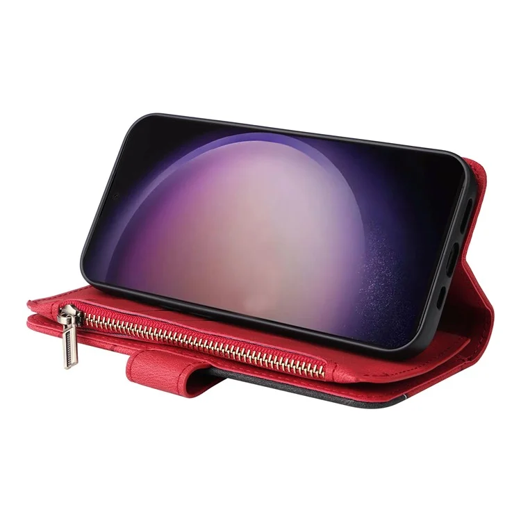 КТ Серия Multi-function-5 для Samsung Galaxy S24 Ultra Case PU кожа Splicing Wallet Stand Phone Cover - Красный