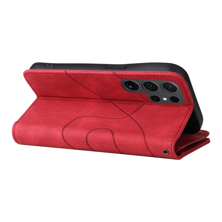 КТ Серия Multi-function-5 для Samsung Galaxy S24 Ultra Case PU кожа Splicing Wallet Stand Phone Cover - Красный