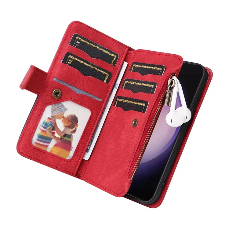 КТ Серия Multi-function-5 для Samsung Galaxy S24 Ultra Case PU кожа Splicing Wallet Stand Phone Cover - Красный