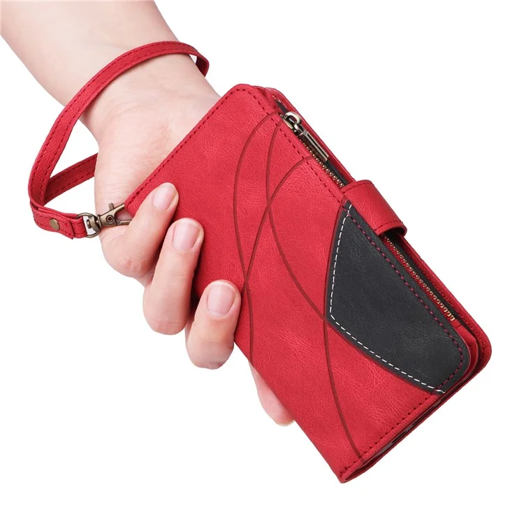 КТ Серия Multi-function-5 для Samsung Galaxy S24 Ultra Case PU кожа Splicing Wallet Stand Phone Cover - Красный