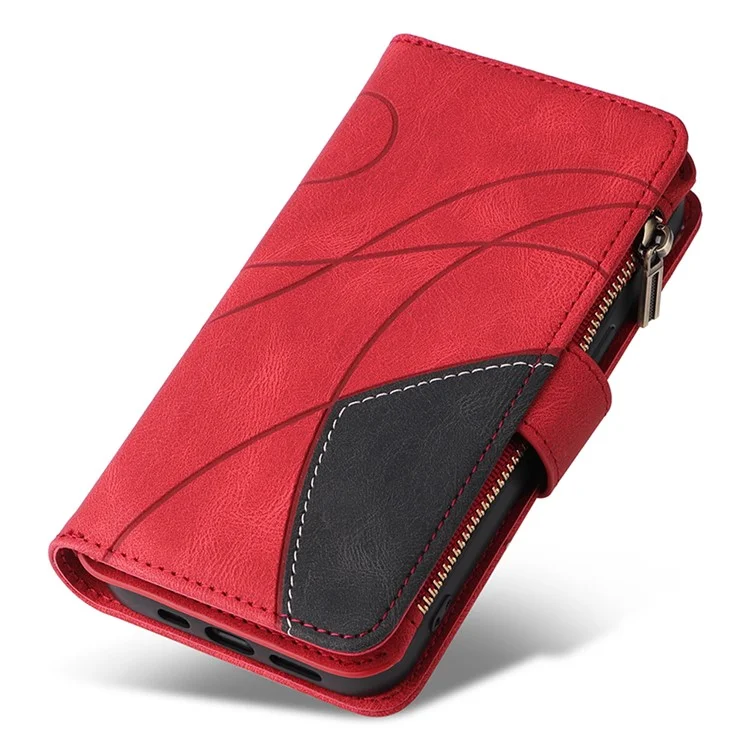 КТ Серия Multi-function-5 для Samsung Galaxy S24 Ultra Case PU кожа Splicing Wallet Stand Phone Cover - Красный