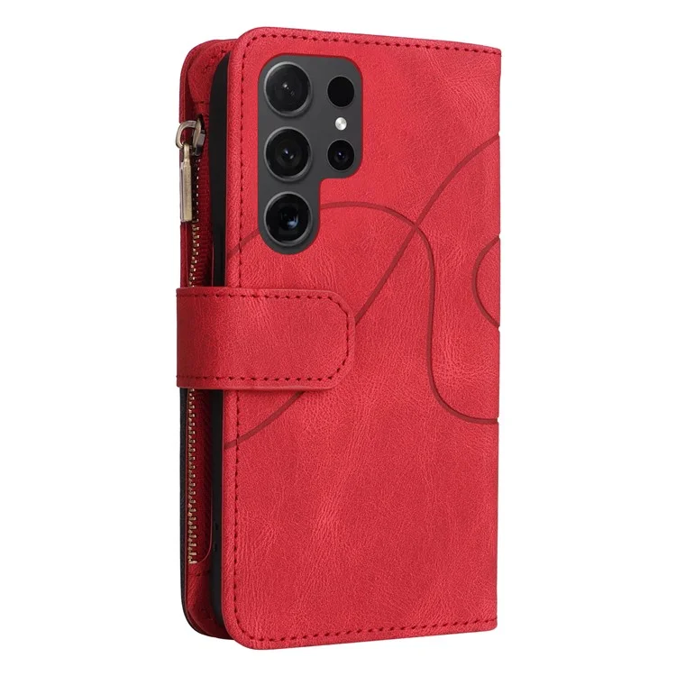 КТ Серия Multi-function-5 для Samsung Galaxy S24 Ultra Case PU кожа Splicing Wallet Stand Phone Cover - Красный