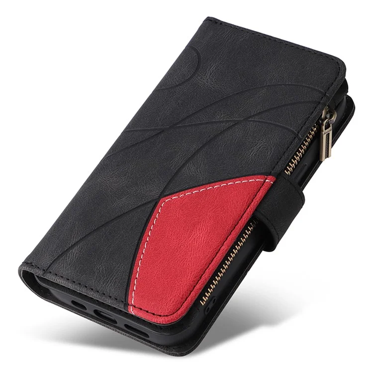 For Samsung Galaxy S24 Ultra Leather Case with Strap Zipper 9 Card Slot Phone Cover Stand - Black