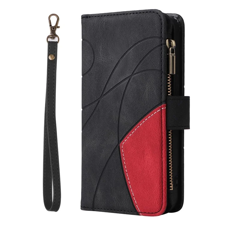 For Samsung Galaxy S24 Ultra Leather Case with Strap Zipper 9 Card Slot Phone Cover Stand - Black