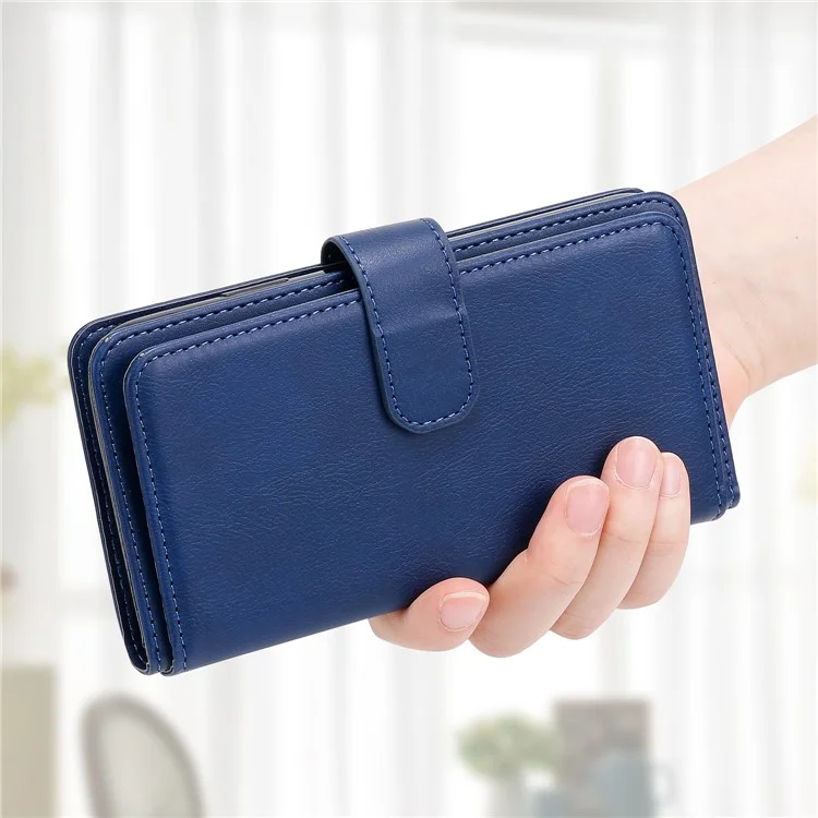 For Samsung Galaxy S24 Ultra Leather Case with 10 Card Holder Phone Cover Stand - Blue