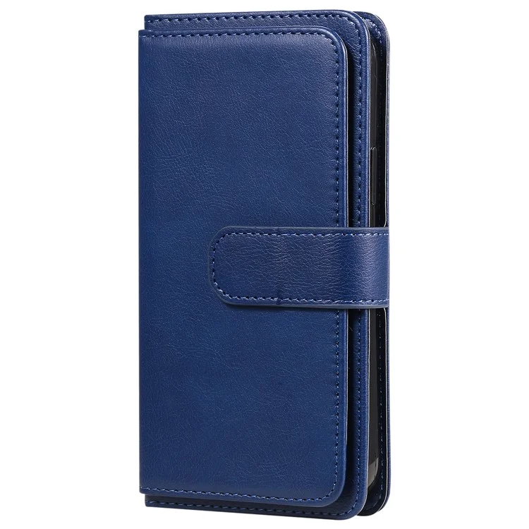 For Samsung Galaxy S24 Ultra Leather Case with 10 Card Holder Phone Cover Stand - Blue