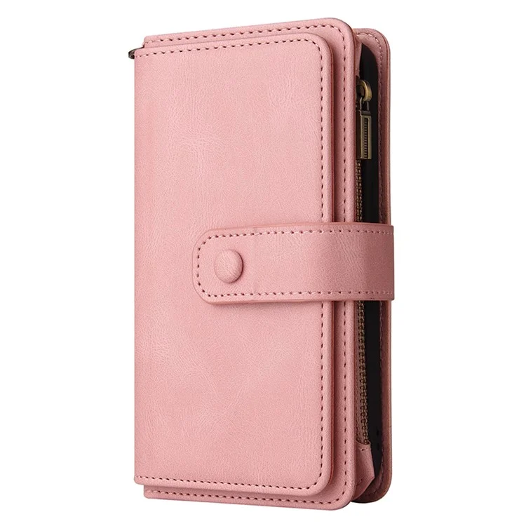 Série multifonctionnelle KT-2 pour étui Oppo A38 4G Multiples fentes pour cartes Housse en cuir zippée - Rose
