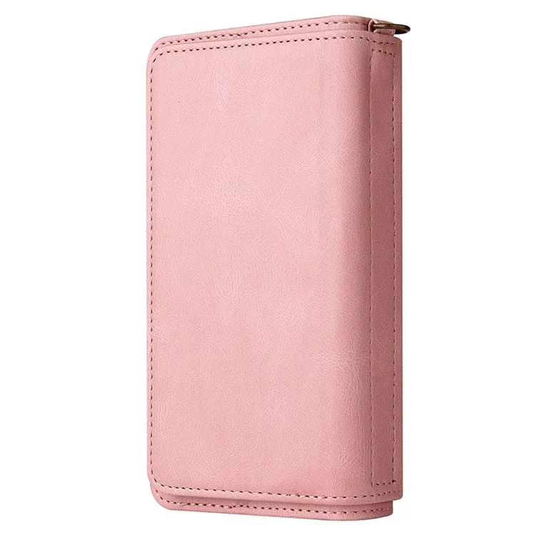 Série multifonctionnelle KT-2 pour étui Oppo A38 4G Multiples fentes pour cartes Housse en cuir zippée - Rose