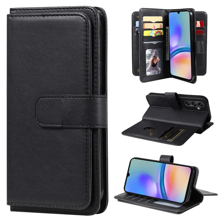 For Samsung Galaxy A05s 4G Leather Case with 10 Card Holder Phone Cover Stand - Black