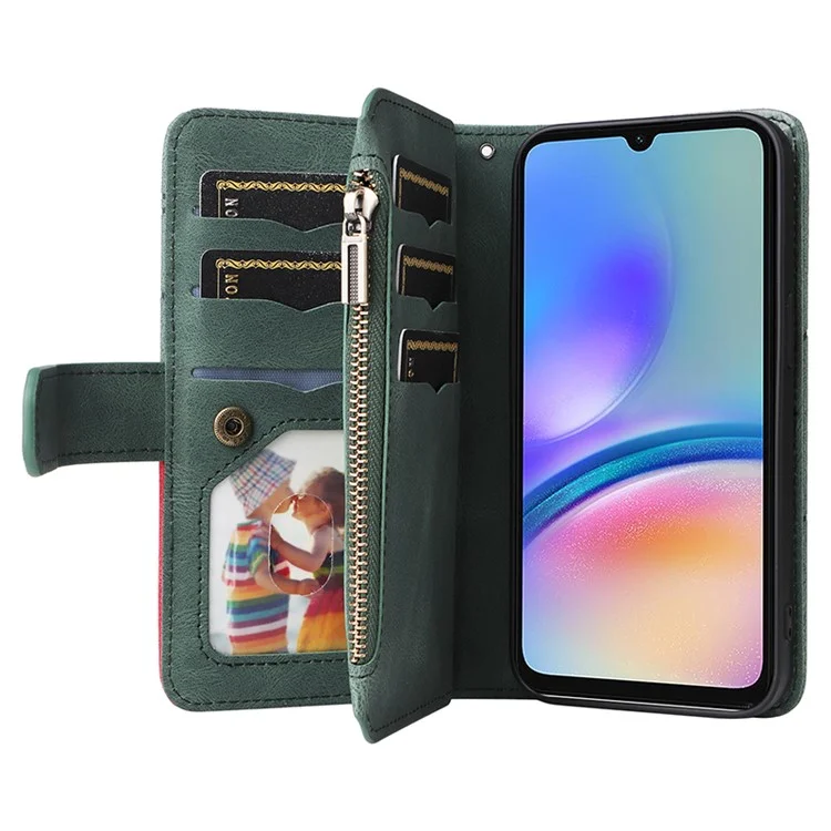 KT Serie multipropósito-5 para Samsung Galaxy A05s 4G Funda, Cubierta de teléfono de cuero magnético con cartera y soporte - Verde