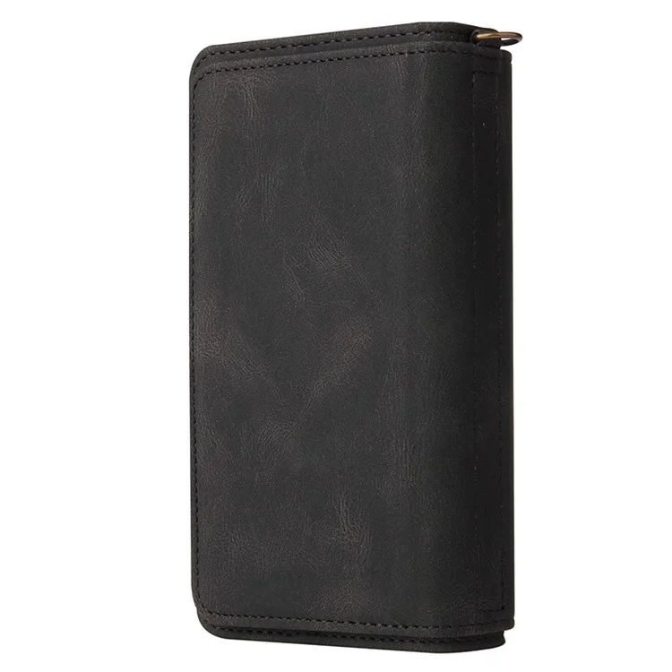 For Samsung Galaxy A05s 4G Zipper Wallet Case with 15 Card Slots and Strap Leather Phone Cover - Black