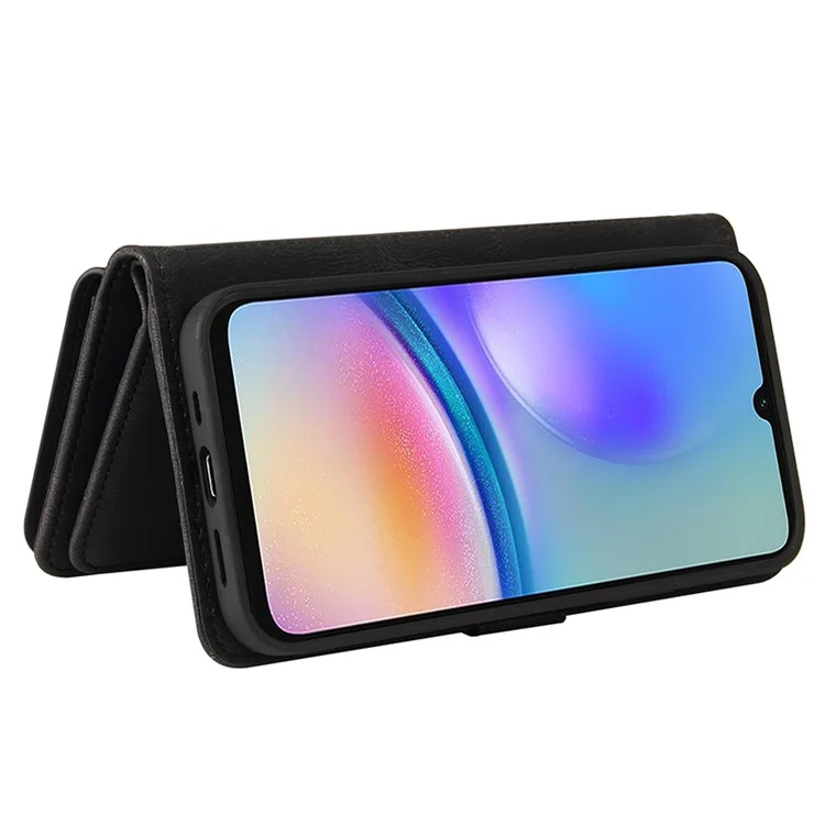 For Samsung Galaxy A05s 4G Zipper Wallet Case with 15 Card Slots and Strap Leather Phone Cover - Black