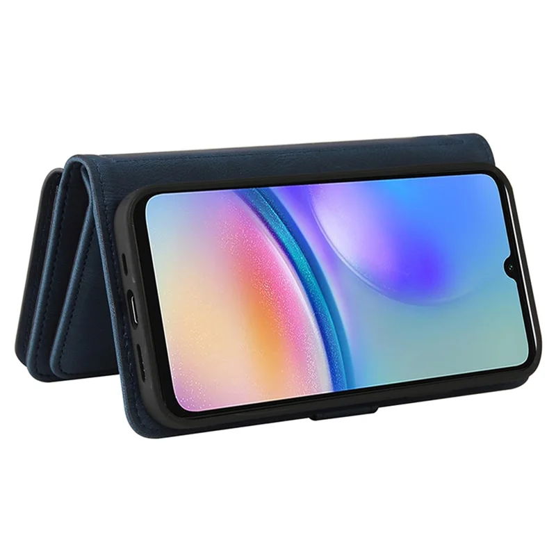 Handytasche mit Reißverschluss und 15 Kartenfächern sowie Gurt für Samsung Galaxy A05s 4G, Ledertasche für Telefon – Blau