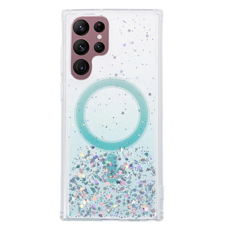 JTW Series Shockproof Case for Samsung Galaxy S22 Ultra 5G Case Compatible with MagSafe Glitter Epoxy TPU+Acrylic Phone Cover - Green