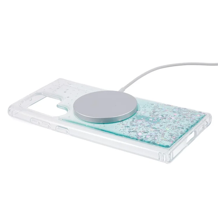 JTW Series Shockproof Case for Samsung Galaxy S22 Ultra 5G Case Compatible with MagSafe Glitter Epoxy TPU+Acrylic Phone Cover - Green