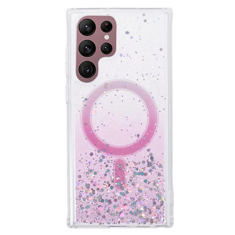 Étui antichoc de la série JTW pour Samsung Galaxy S22 Ultra 5G, compatible avec MagSafe, paillettes, époxy, TPU + acrylique, couverture de téléphone - rose