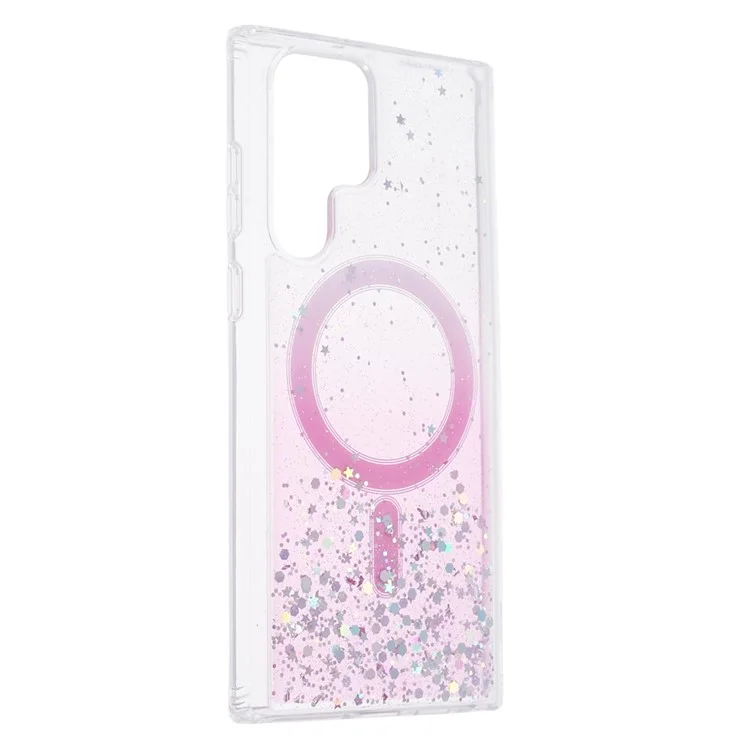Étui antichoc de la série JTW pour Samsung Galaxy S22 Ultra 5G, compatible avec MagSafe, paillettes, époxy, TPU + acrylique, couverture de téléphone - rose