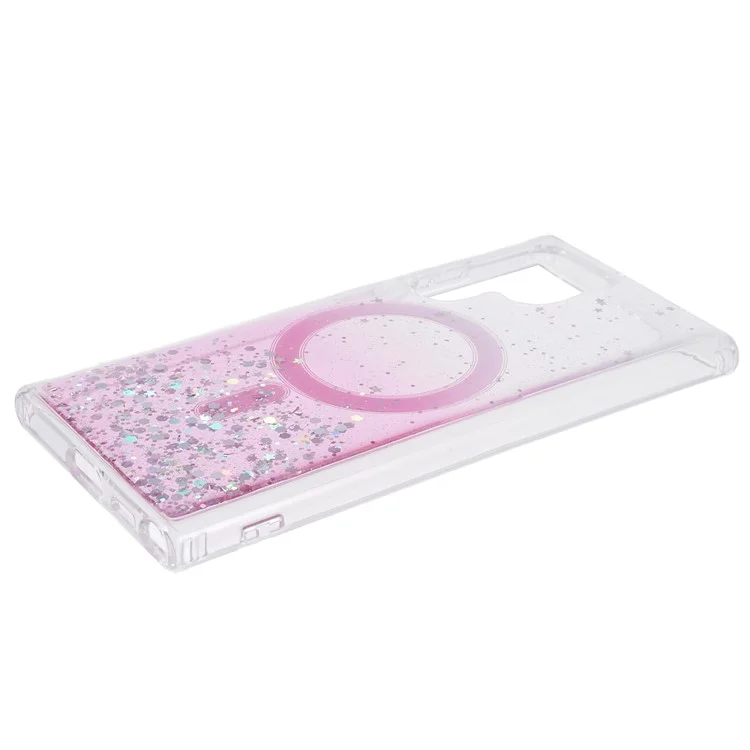 Étui antichoc de la série JTW pour Samsung Galaxy S22 Ultra 5G, compatible avec MagSafe, paillettes, époxy, TPU + acrylique, couverture de téléphone - rose