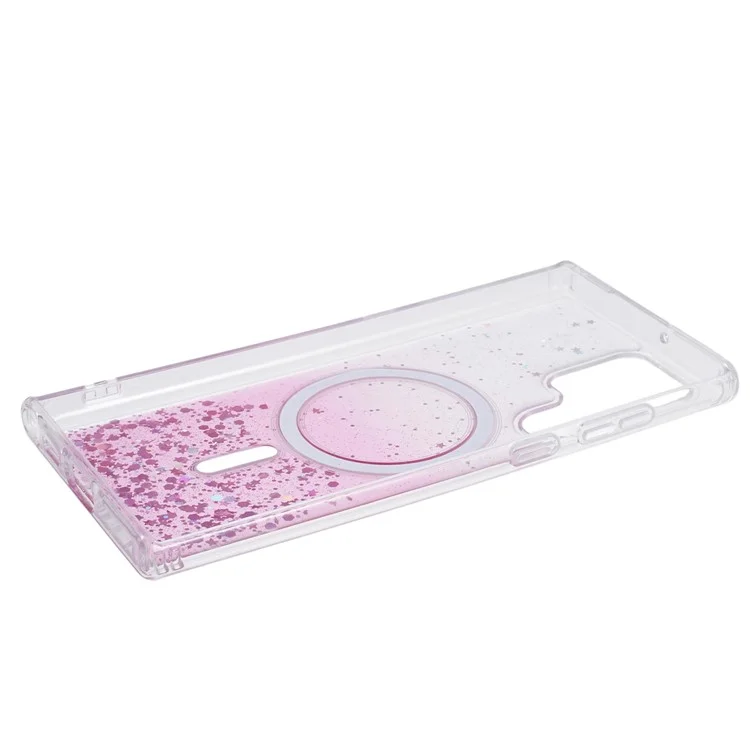 Étui antichoc de la série JTW pour Samsung Galaxy S22 Ultra 5G, compatible avec MagSafe, paillettes, époxy, TPU + acrylique, couverture de téléphone - rose