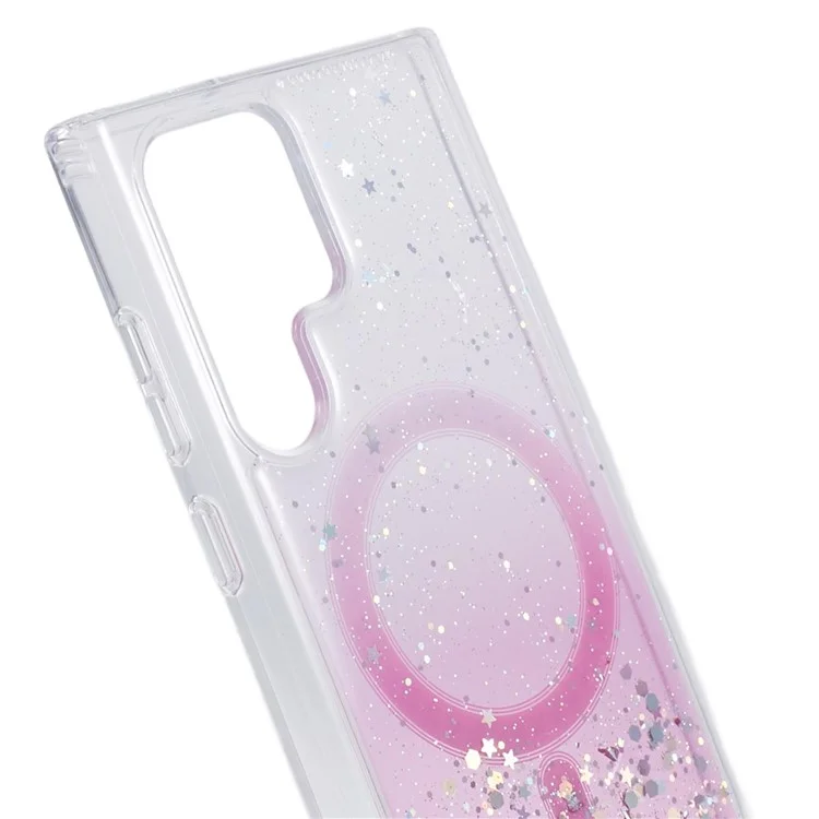 Étui antichoc de la série JTW pour Samsung Galaxy S22 Ultra 5G, compatible avec MagSafe, paillettes, époxy, TPU + acrylique, couverture de téléphone - rose