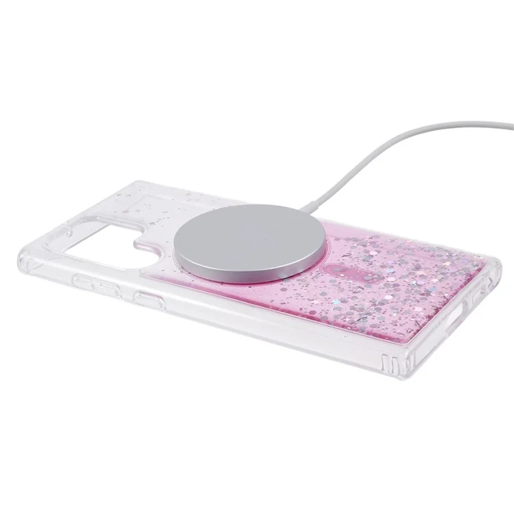 Étui antichoc de la série JTW pour Samsung Galaxy S22 Ultra 5G, compatible avec MagSafe, paillettes, époxy, TPU + acrylique, couverture de téléphone - rose